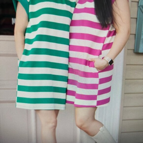 Entro Dress Womens Pink White Stripe Sleeveless Mini Dress Pockets, Large, NEW - Picture 8 of 8